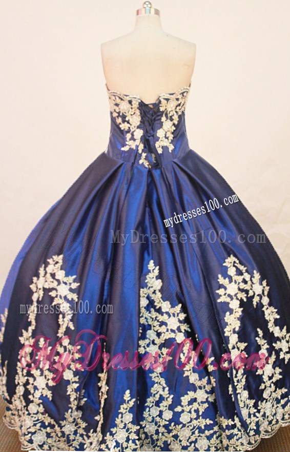 Blue Lace up Ball Gown Strapless Appliques Quinceanera Gown